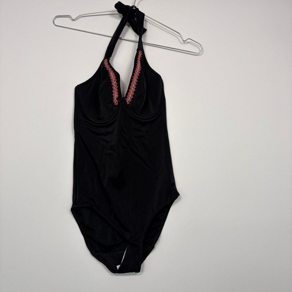 Freya Women One Piece Swimsuit 30DDD Black Mariachi Embroidered Halter AS2961BLK